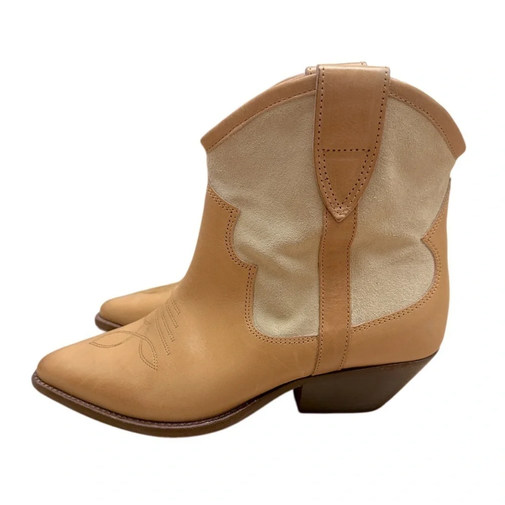 NWOB Isabel Marant Demar Mix suede Ecru Short Western Point Toe Boots Size 37